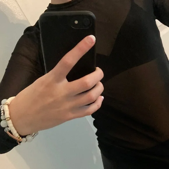 SHEIN Black Sheer Long Sleeve Blouse - Picture 2 of 3